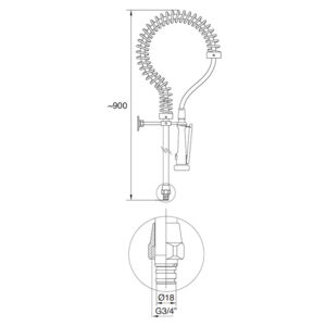 Groupe douchette de prélavage hauteur 900 mm