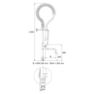 Groupe douchette de prélavage hauteur avec bec 1200 mm
