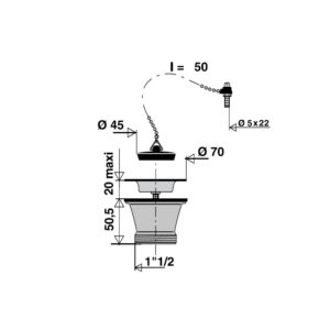 Bonde à bouchon laiton évier Ø 50