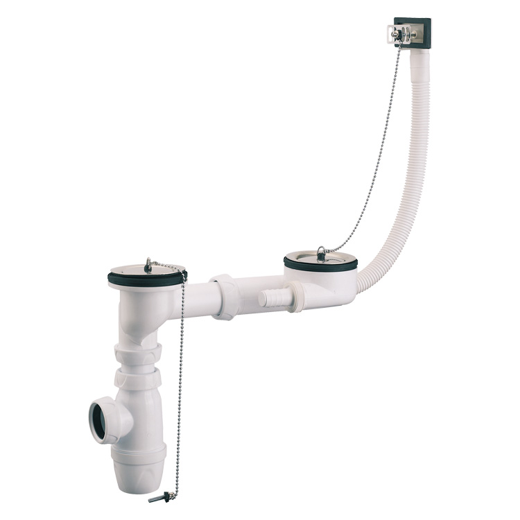 Vidage complet évier grès 2 cuves avec siphon