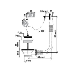 Bonde à bouchon évier Ø 60 avec trop plein