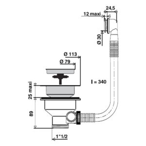 Bonde à panier évier Ø 90 avec trop plein