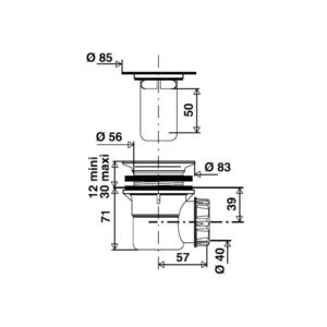 Bonde de douche sortie horizontale Ø 60